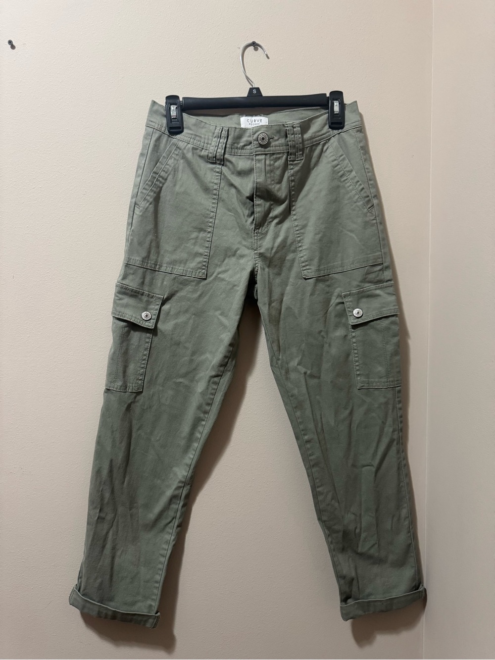 Cropped Cargo Pants - Olive Green -